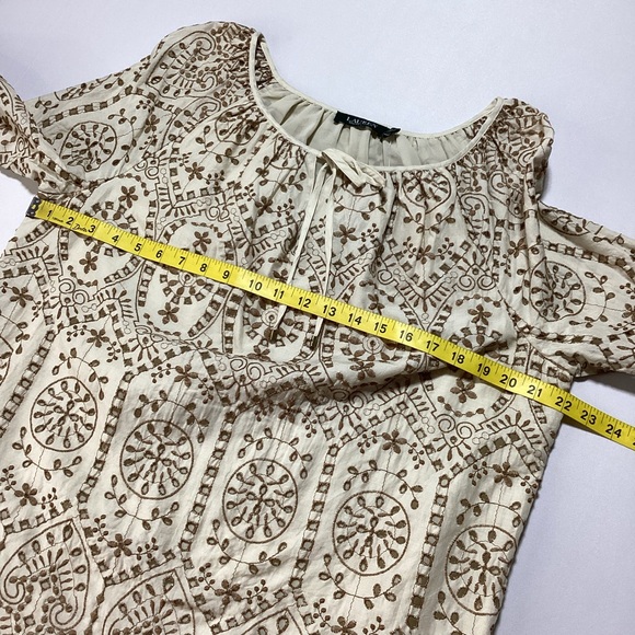 Ralph Lauren Women's Eyelet Cream and Brown Embroidered Blouse - Picture 14 of 16